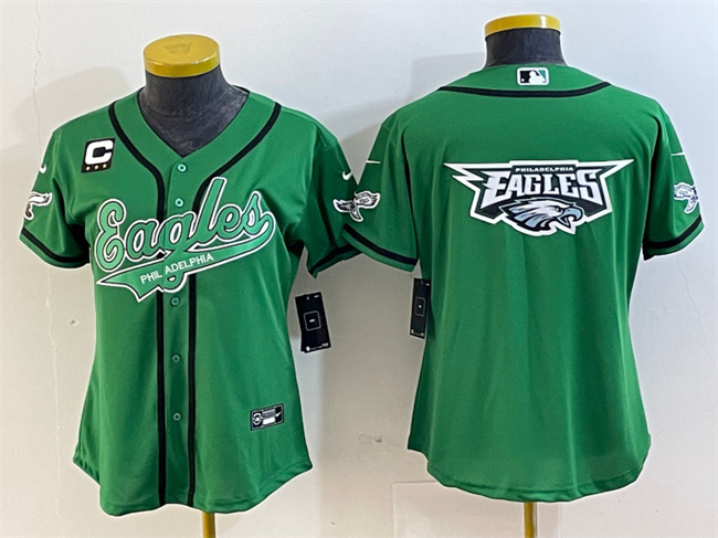 Youth Philadelphia Eagles Green Team Big Logo With 3-Star C Patch Cool Base Stitched Baseball Jersey